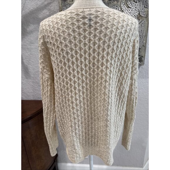 JCP Ivory Open-Knit Round Neck Long Sleeve Women's Sweater Size L - Picture 4 of 8